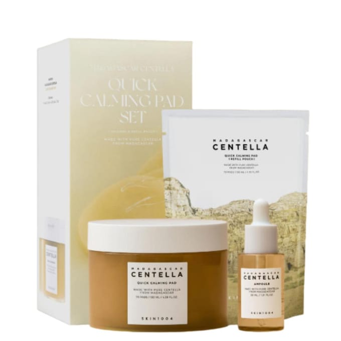 SKIN1004 Madagascar Centella Snel Kalmerende Pads Set (70 Pads + 70 Navulpads + 30ml Ampul) beige