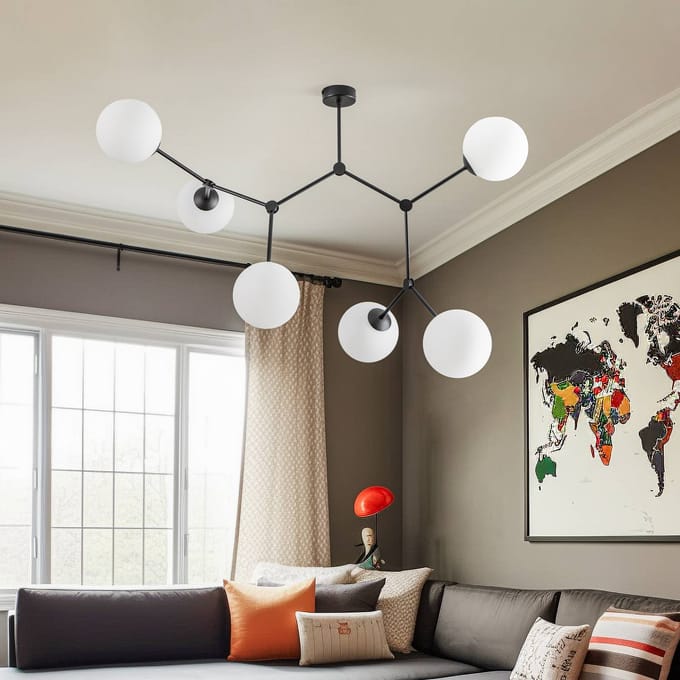 EMIBIG LIGHTING Plafondlamp Space, zwart/opaal, 6-lamps