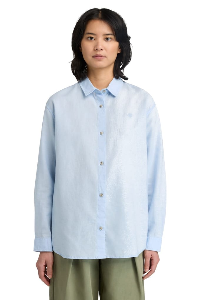 Timberland Linen Blend Long-sleeve Shirt Medium Blue Größe: L | Longsleeves Outlet | Damen | Blau