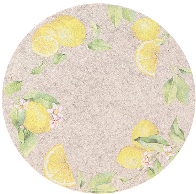 Placemats Rond Grijs Vilt Zomer Citroen 31cm 2 stuks, 2 Stück