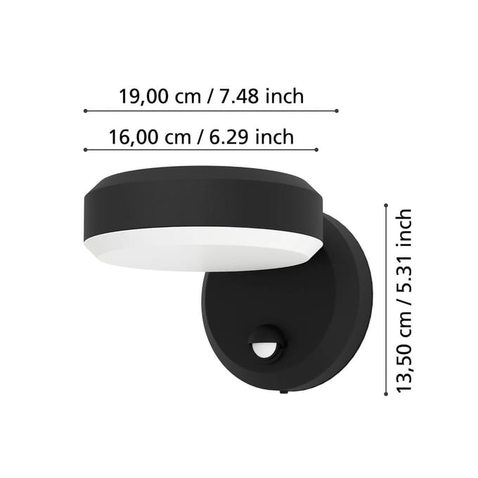EGLO LED buiten wandlamp Fornaci, zwart, breedte 16 cm, sensor