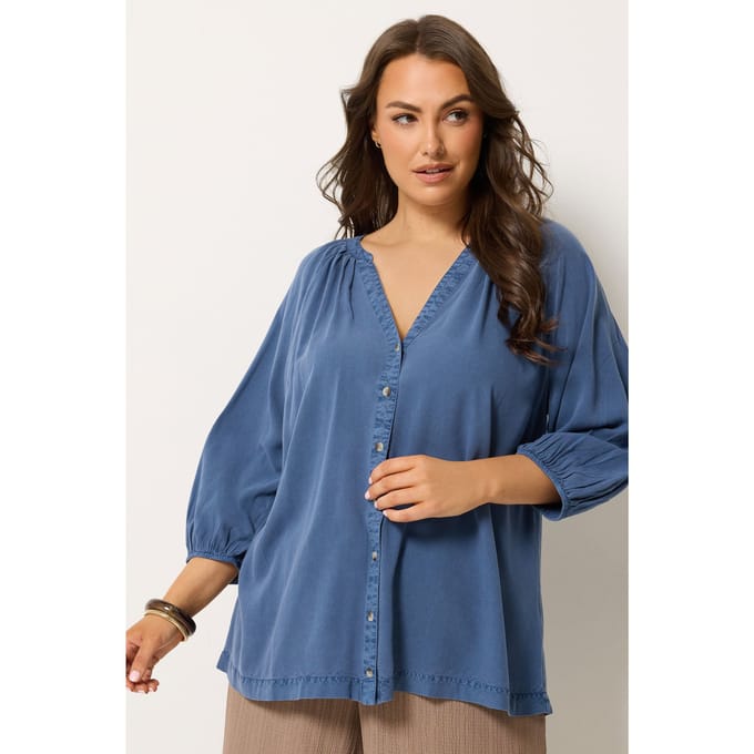Yours Blauwe Chambray Blouse Size 50-52