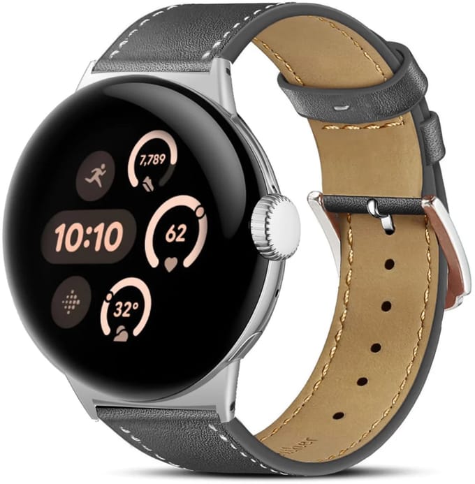 Strap-it Modern leren bandje geschikt voor Google Pixel Watch 5 (45 mm) / 4 (45 mm) / 3 (45 mm) - Zwart