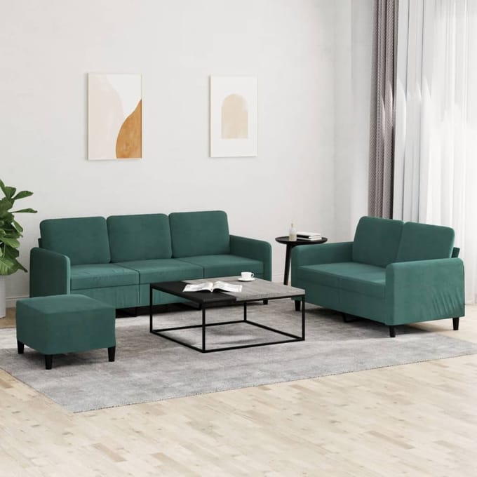 vidaXL - 3-delige - Loungeset - fluweel - donkergroen