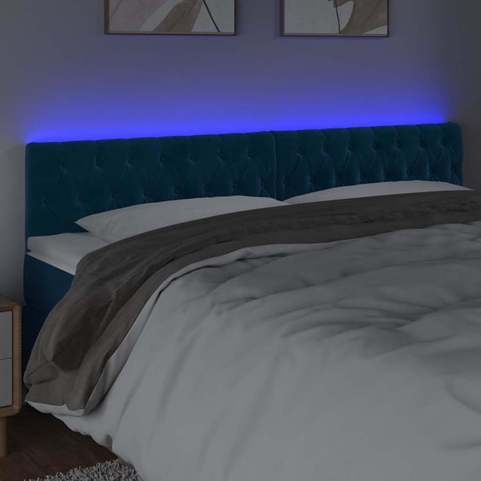 vidaXL - Hoofdbord - LED - 180x7x78/88 - cm - fluweel - donkerblauw