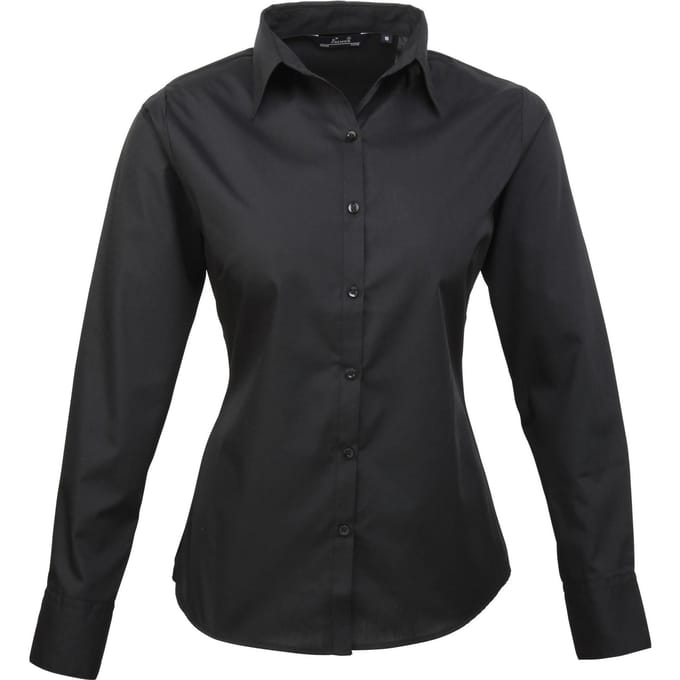 Premier Dames/Dames Popeline Blouse met Lange Mouwen (Zwart)