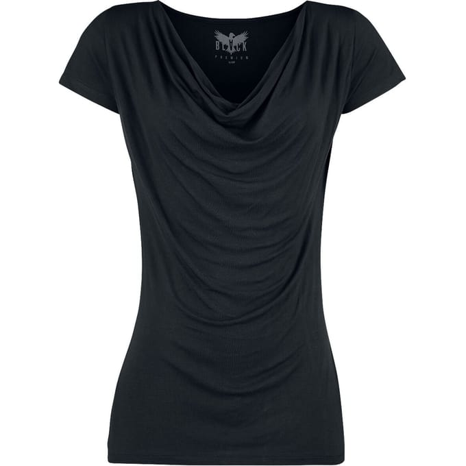Black Premium by EMP Zwart basic T-shirt met watervalhals - Dames - 3XL