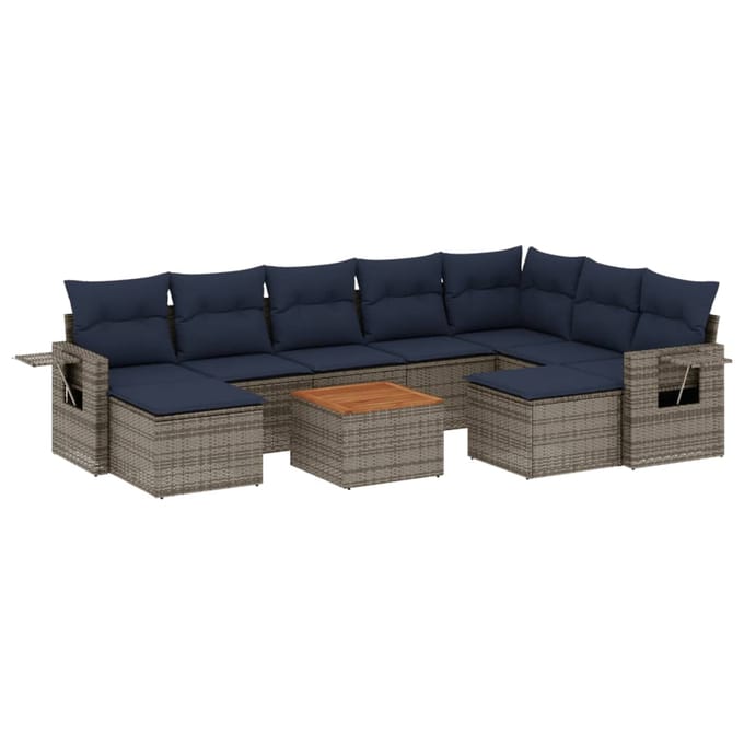 vidaXL - 10-delige - tuinbankset - met - kussens, - grijs - polyrotan