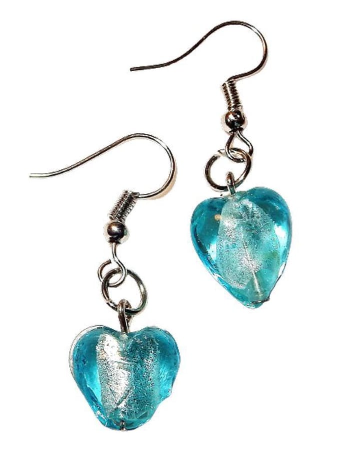 Murano hartje oorhanger licht blauw