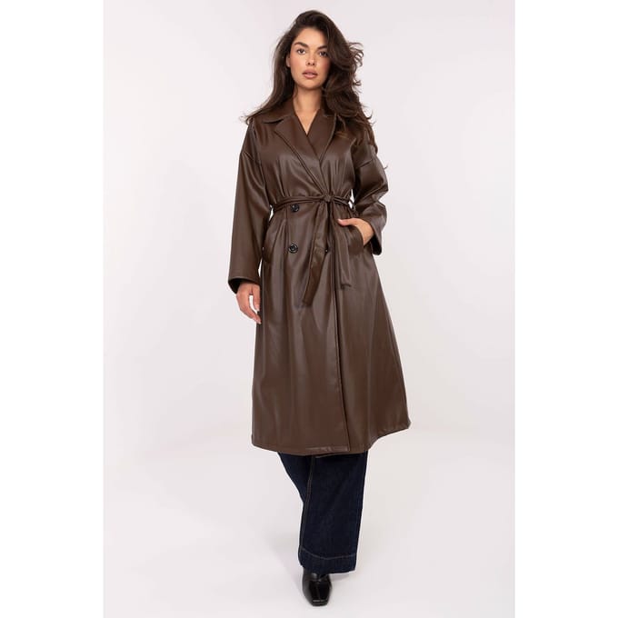 Leather Chic Trench - Dark Brown / One Size