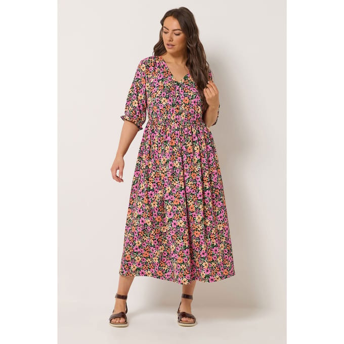 Yours Zwarte Jurk Met Bloemenprint En Raglanmouwen Size 48