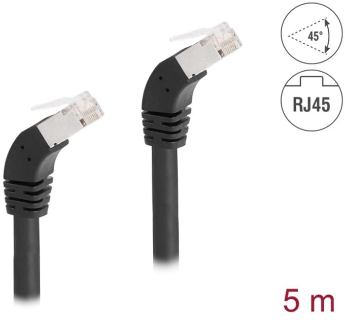 Delock RJ45 Network Cable Cat.6A S/FTP 45° downwards angled 5 m black