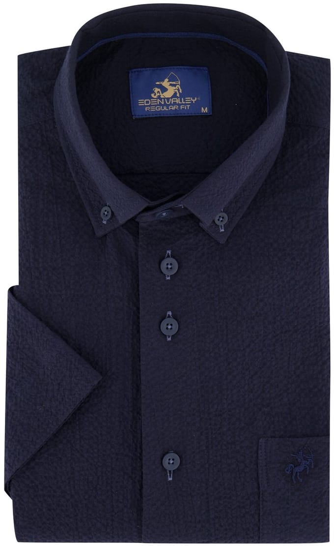 navy regular fit overhemd Eden Valley borstzak katoen textuur km