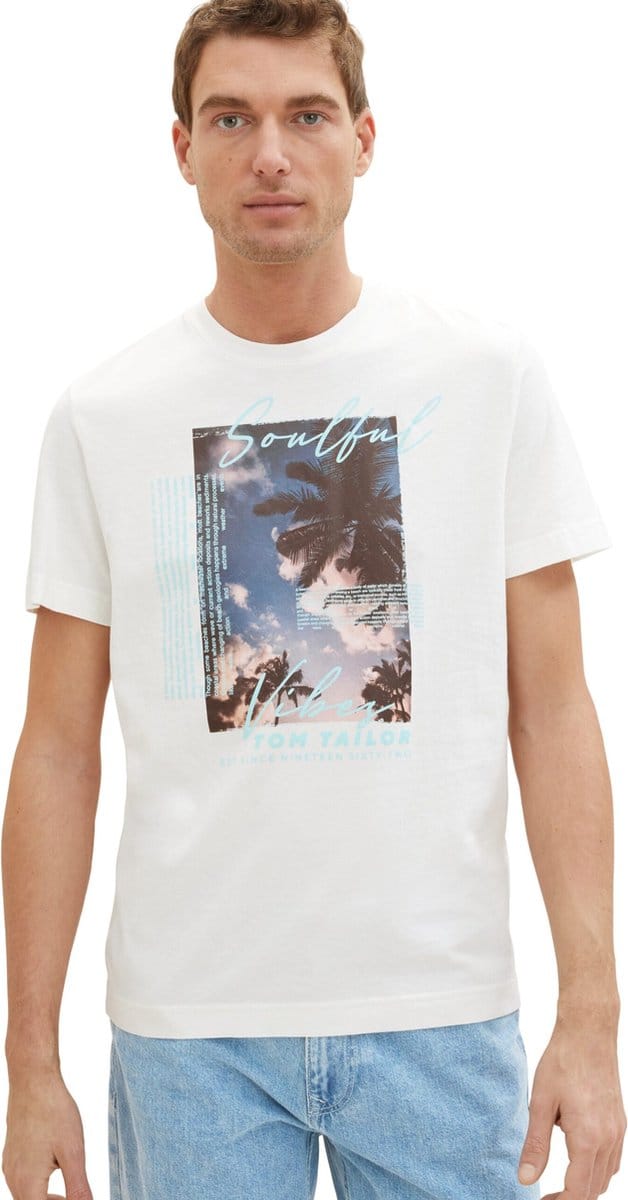 Tom Tailor - T-shirt - Maat M - Mannen - 10332 off white - katoen