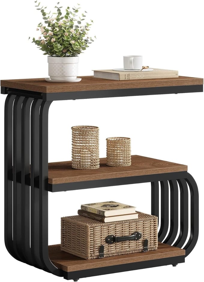 Tribesigns Bijzettafels- 60x30x63cm - Sidetable - Consoletafel Van Hout en Metaal - Bruin