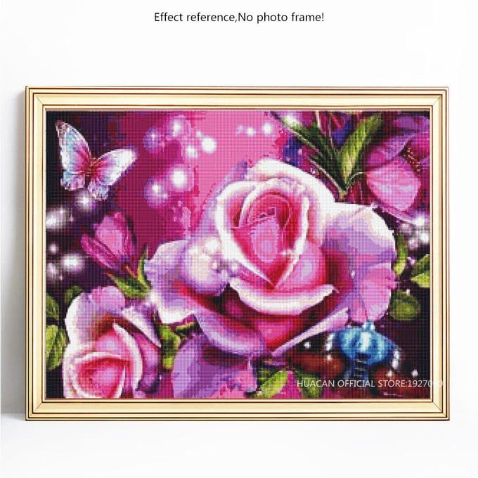 Peinture Diamant Ronde Complète Fleur Et Papillon Broderie Vente Image Strass Diamant 20X30 pink