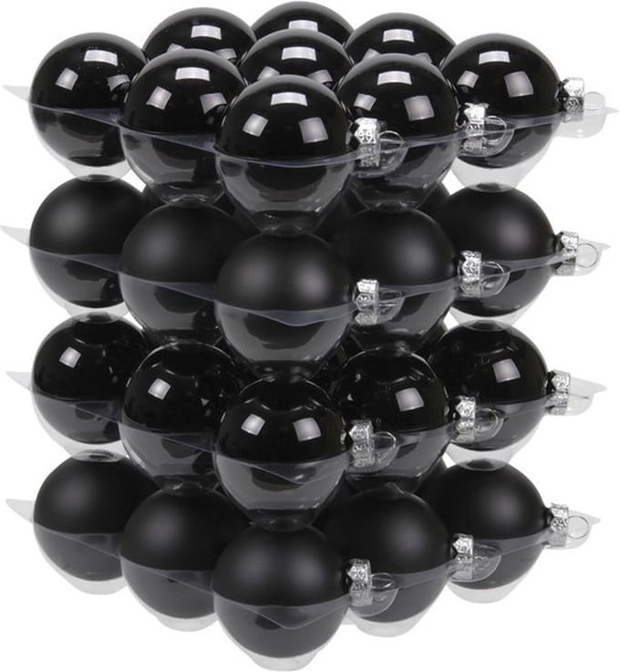 Othmar Decorations kerstballen - 36x st - zwart - D6 cm - glas - mat en glanzend