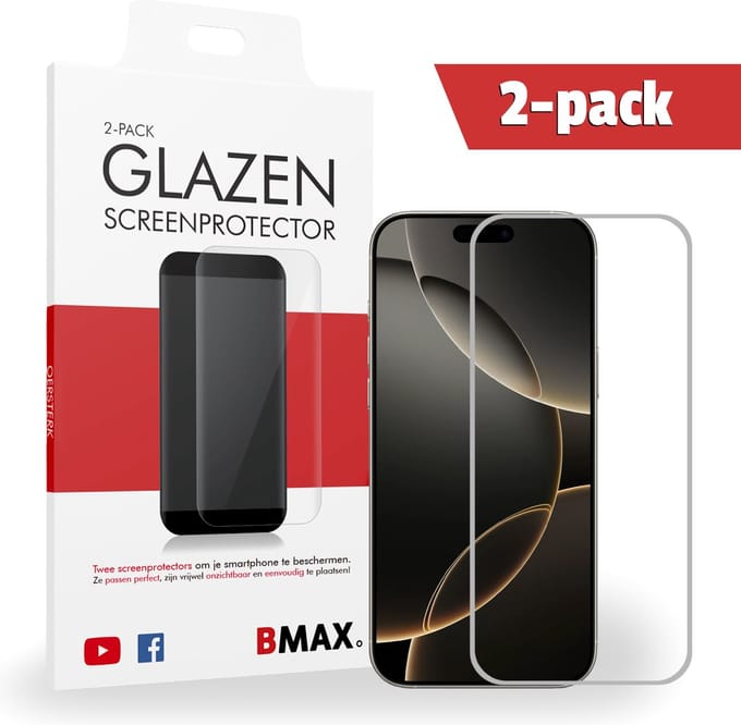 2-pack BMAX Screenprotector geschikt voor Apple iPhone 16 Pro Max van gehard glas - Apple screenprotectors - Telefoonaccessoires - Telefonie & Accessoires - Beschermglas - Glas screenprotectors