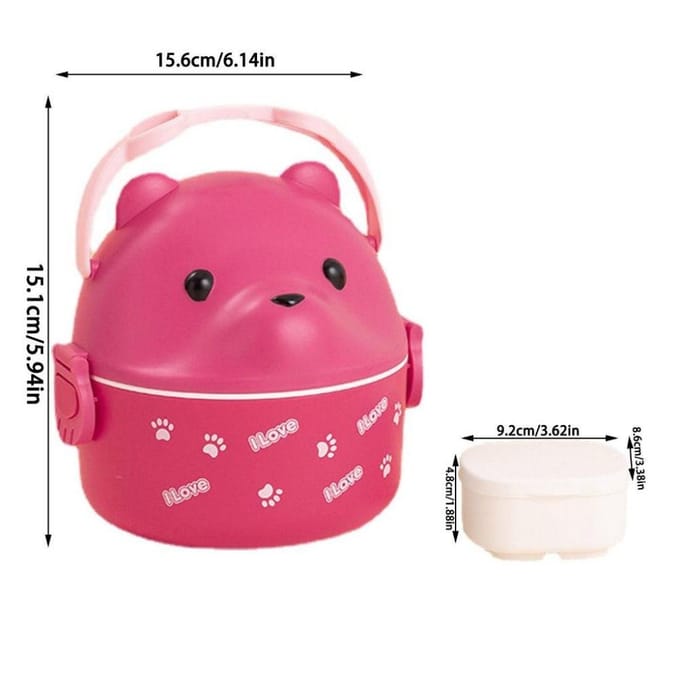 1/2/3 Laags Stapelbare Bento Box Draagbare Leuke Cartoon Kinder Lunchbox Voedselbewaarcontainer Bril Beer Thermische Bento Box