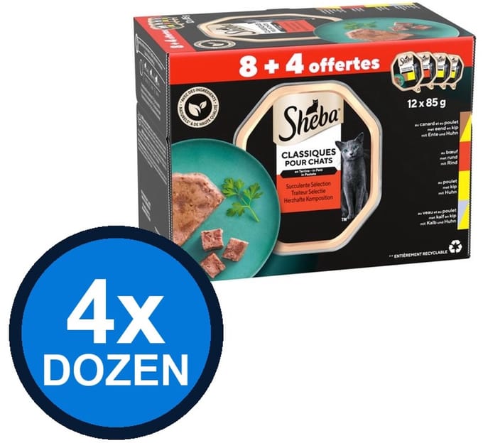 4x Sheba - Classic Paté Traiteur Selectie Multipack - Kattenvoer Natvoer - 12x85g