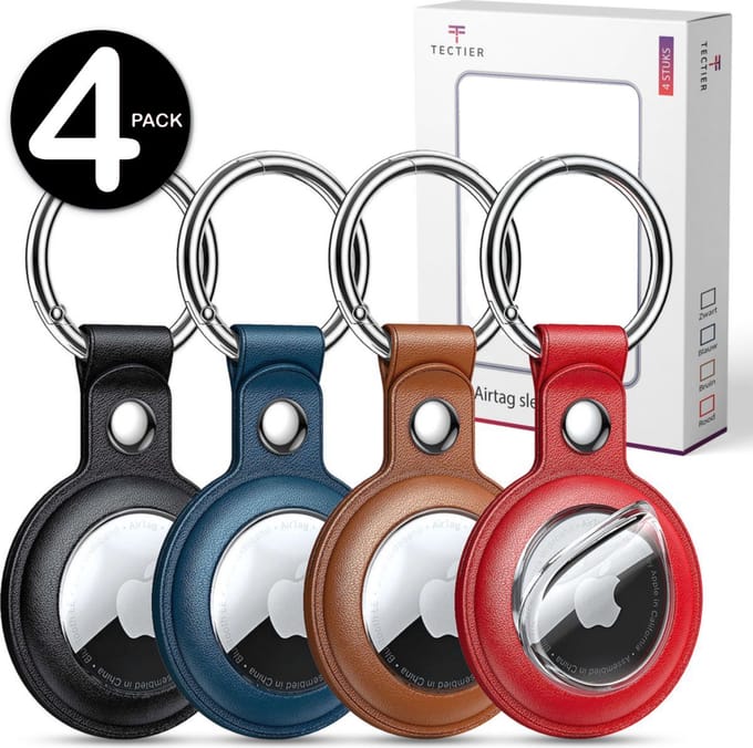 Tectier AirTag Sleutelhanger Set - 4 Stuks in 4 Kleuren - PU-leer