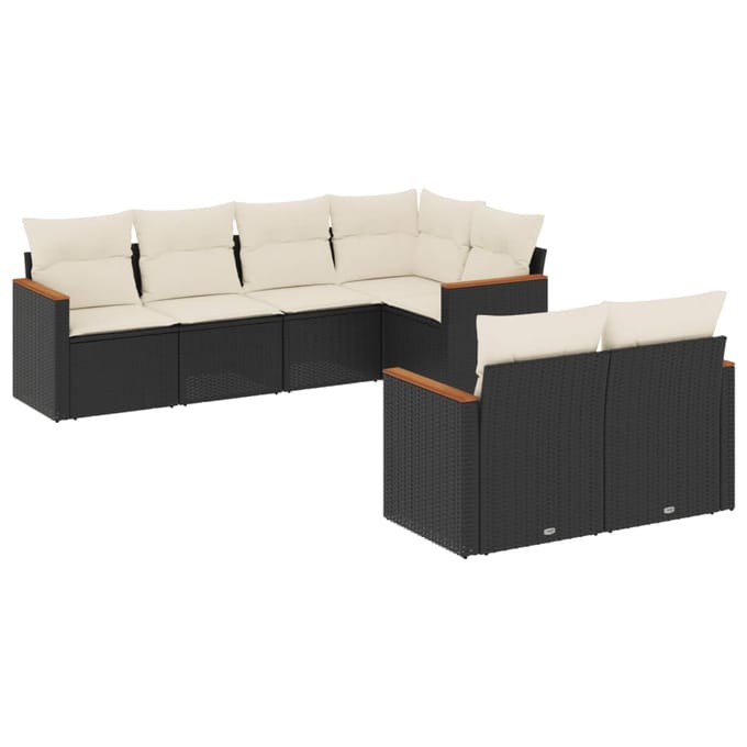 vidaXL - 7-delige - Loungeset - met - kussens - poly - rattan - zwart