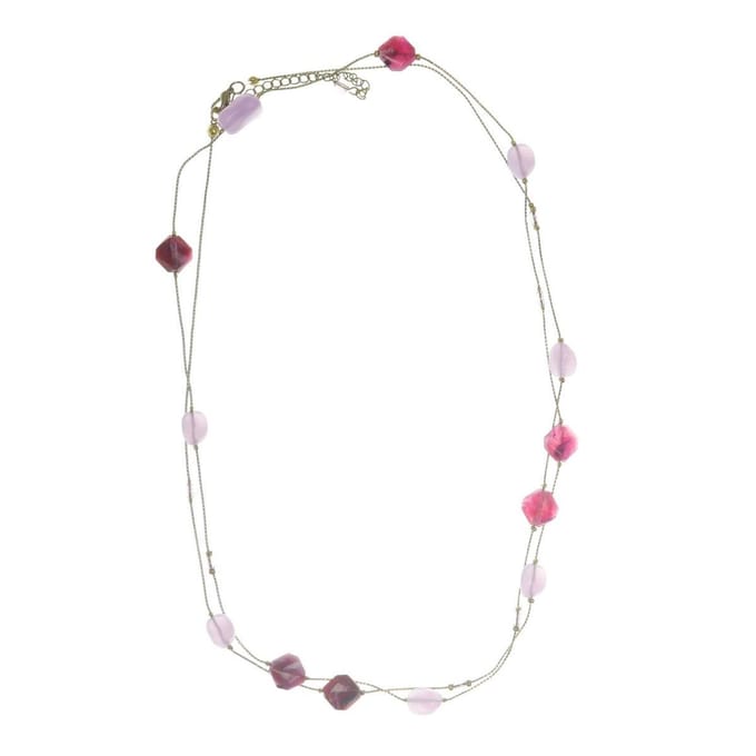 Behave - Ketting goudkleur met paarse kralen, 125 cm
