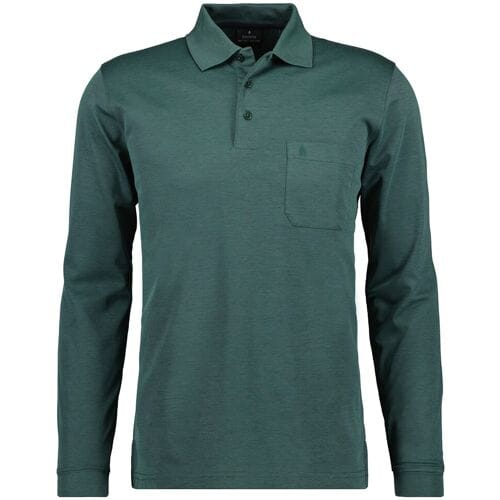 Ragman Softknit Polo Longsleeve Uni Breast Pocket Mosgroen / male