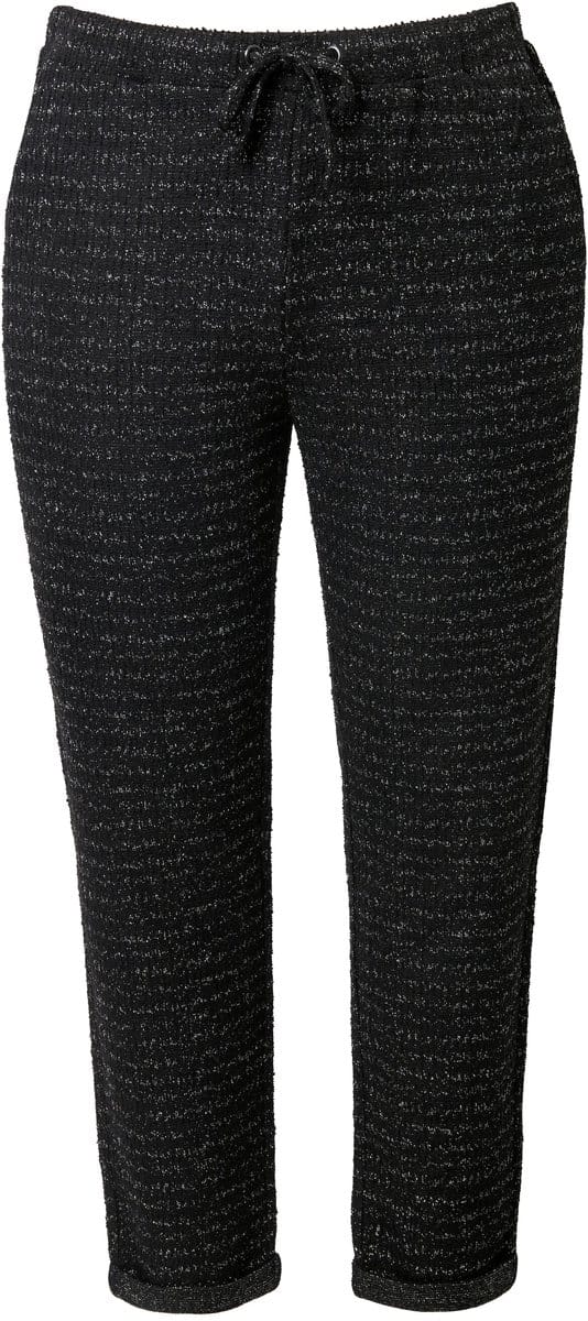 MIAMODA - Dames - Broek Tapered Fit glittereffect elastische tailleband - Zwart - Maat 60