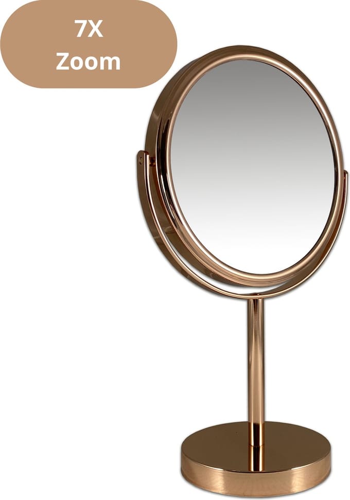 Metalen make-up spiegel Rosé Goud/Goud - 7x vergroting 18cmØ