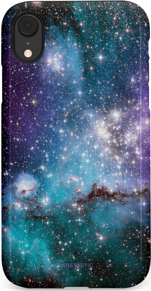 Casetastic hoesje geschikt voor Apple iPhone XR - Dubbellaagse bescherming - Nebula nachtdroom - Fashion Case - Donkergrijs Petrol Grijs Lavendel