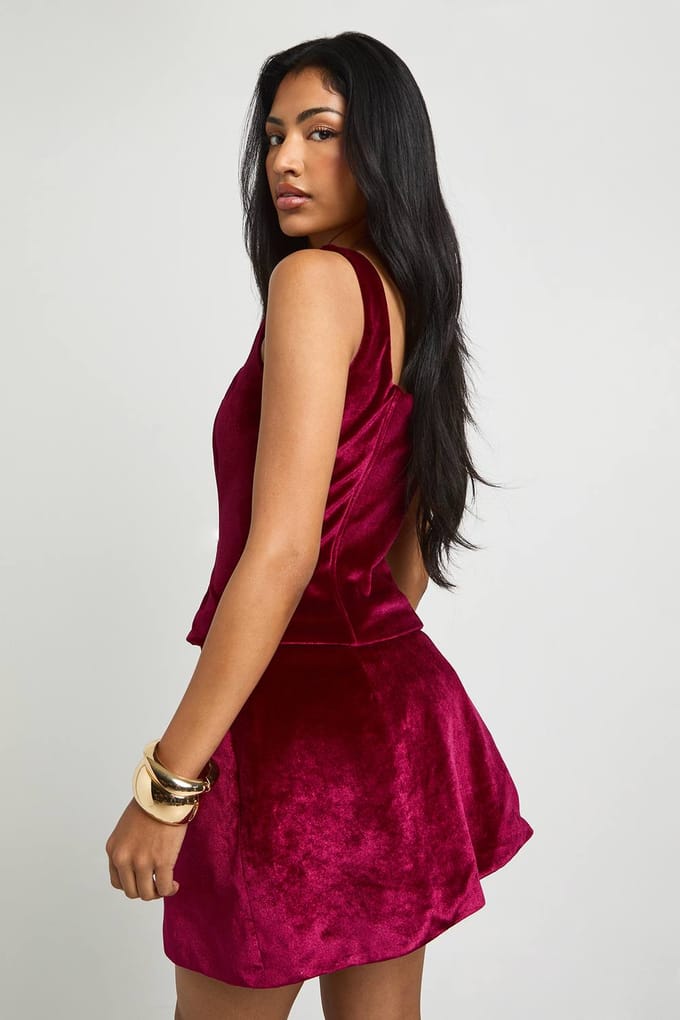 boohoo Dames Fluwelen korsettop | Bordeaux Rood | Maat: 40