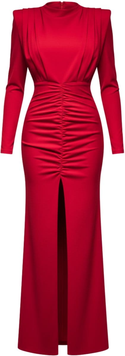 LARICA Jurk - Lange Mouw - Rits - Effen Rood S