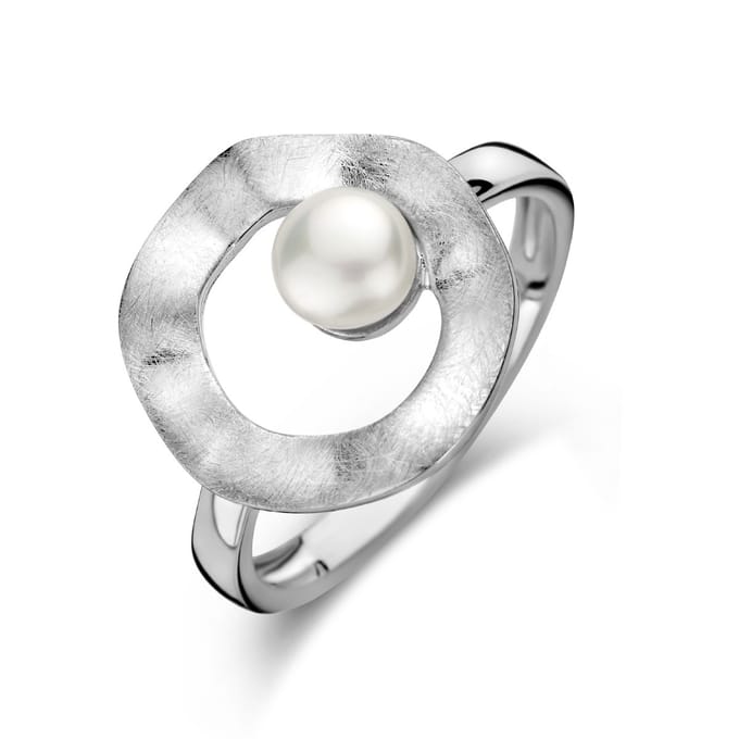 Gerhodineerd Zilver Ring Rondje Parel Gescratcht 1335447