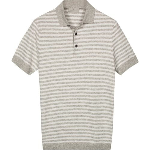 Thomas Maine Polo Pullover Short Sleeve Single Knit Yarn Dyed Stripe Licht Grijs Melange / male