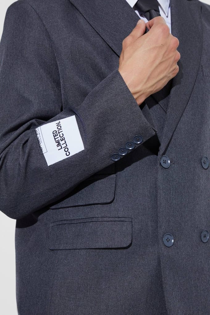 Oversized dubbelrij knopen getextureerde blazer | Grey | Size 40