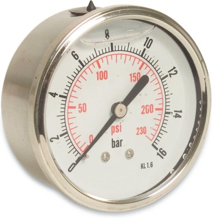 Profec manometer met achteraansluiting, glycerinevulling, 63 mm, 0 - 6 bar