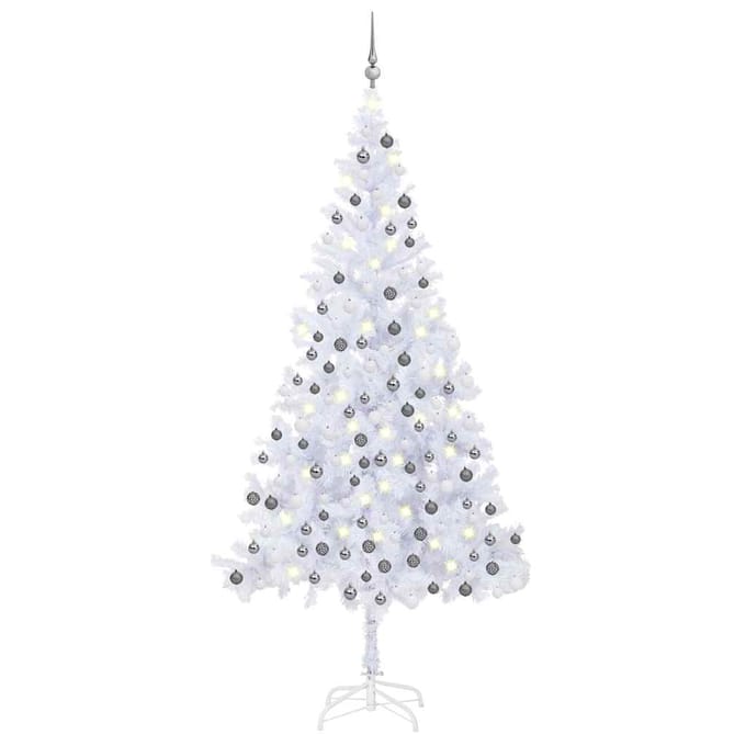 vidaXL - Kunstkerstboom - met - verlichting - en - kerstballen - L - 240 - cm - wit
