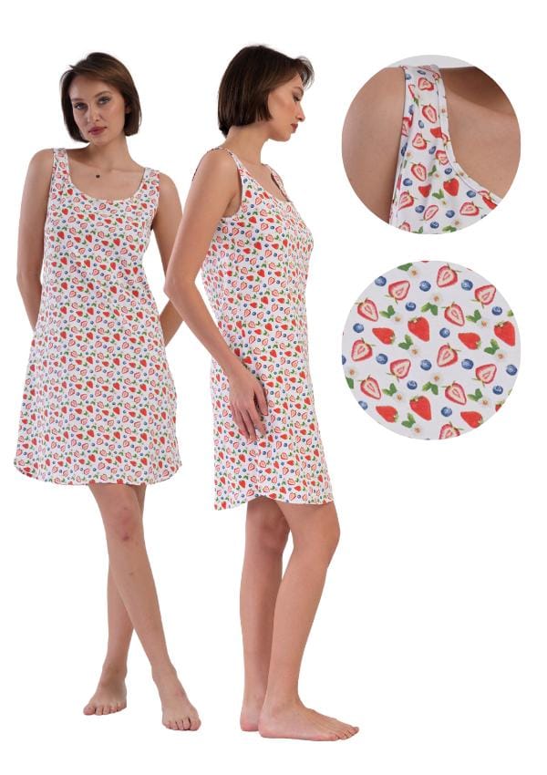 Chemise de nuit Vienetta M Coton Bretelles Ample Confortable Agréable gray