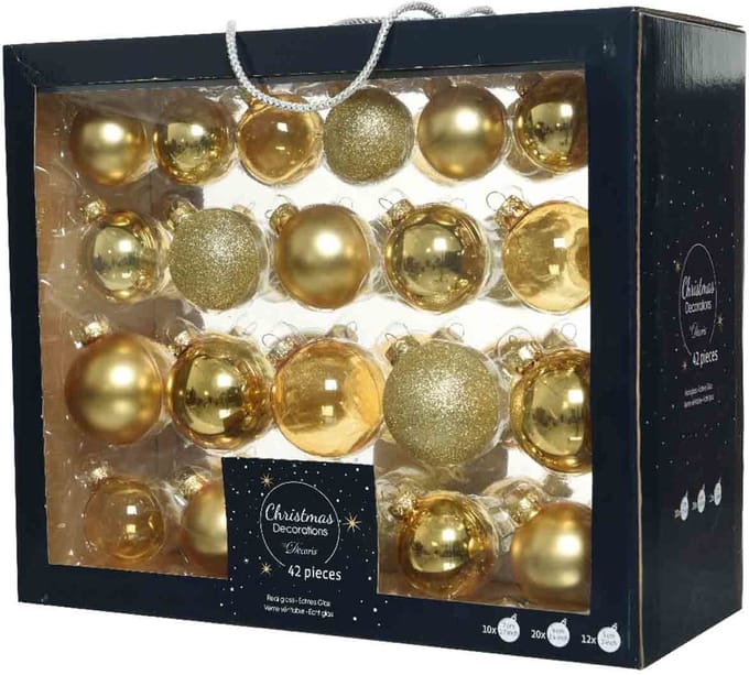 Decoris kerstballen mix - 42 Stuks - Glas - Goud