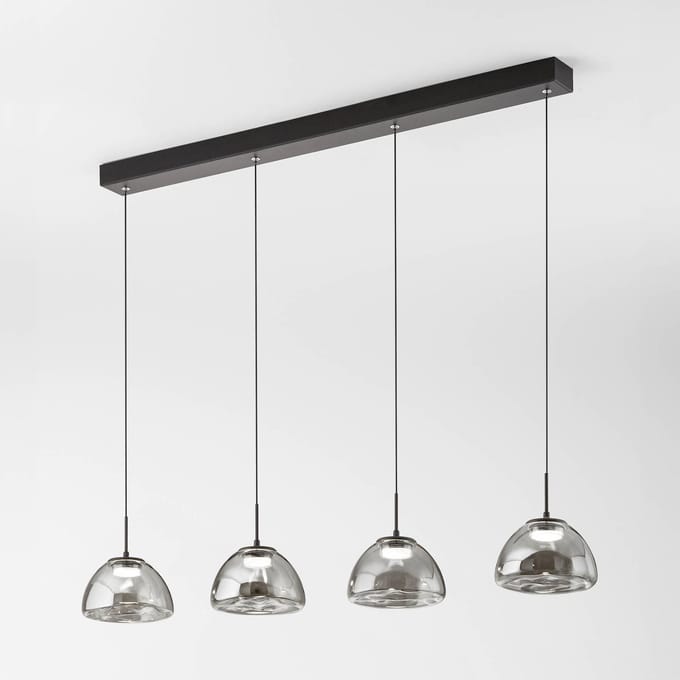 Fabas Luce LED hanglamp Lucille, 4-lamps, rookgrijs, CCT, dimmer