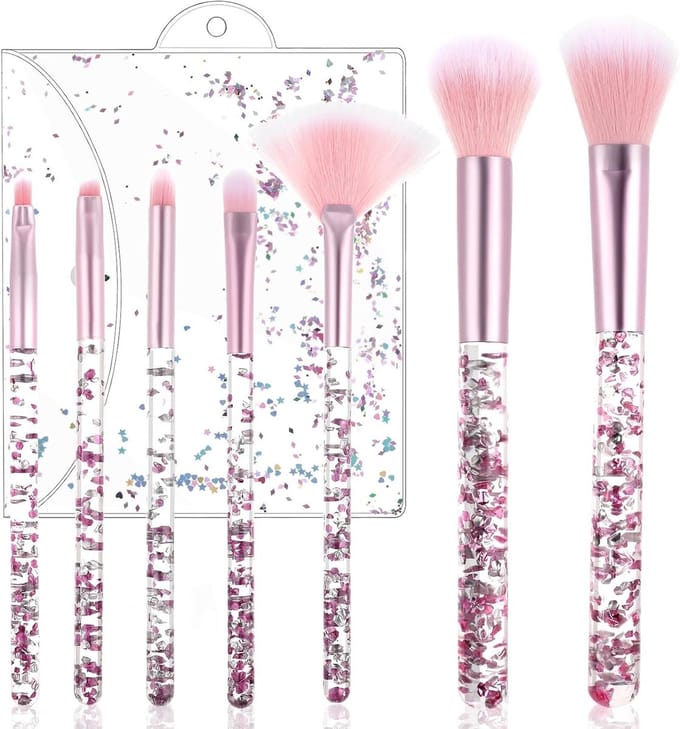 7-delige Make-up Kwasten Set met Kristal Sprankels voor Poeder, Foundation, Oogschaduw en Concealer