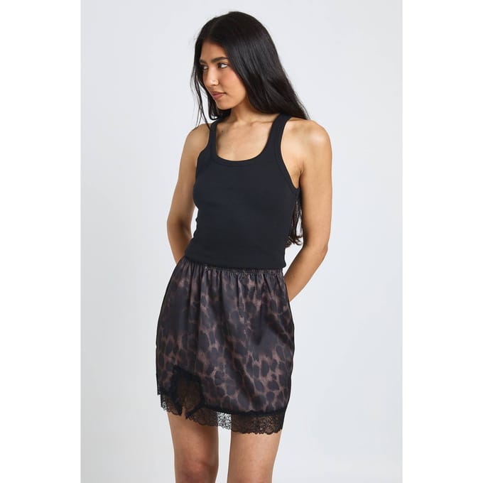boohoo Dames Tall Luipaard Satijnen Mini Rok Met Kanten Rand | Luipaardprint | Maat: 40