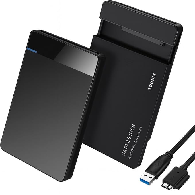 Sounix USB 3.0 Harde Schijf Behuizing met Kabel - 2,5 inch - 5Gbps - SATA HDD/SSD - Zwart