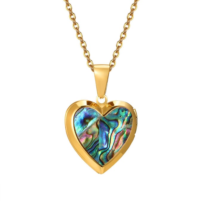 WeLoveSilver - ketting goudkleurig - hart abalone-look - 49 cm