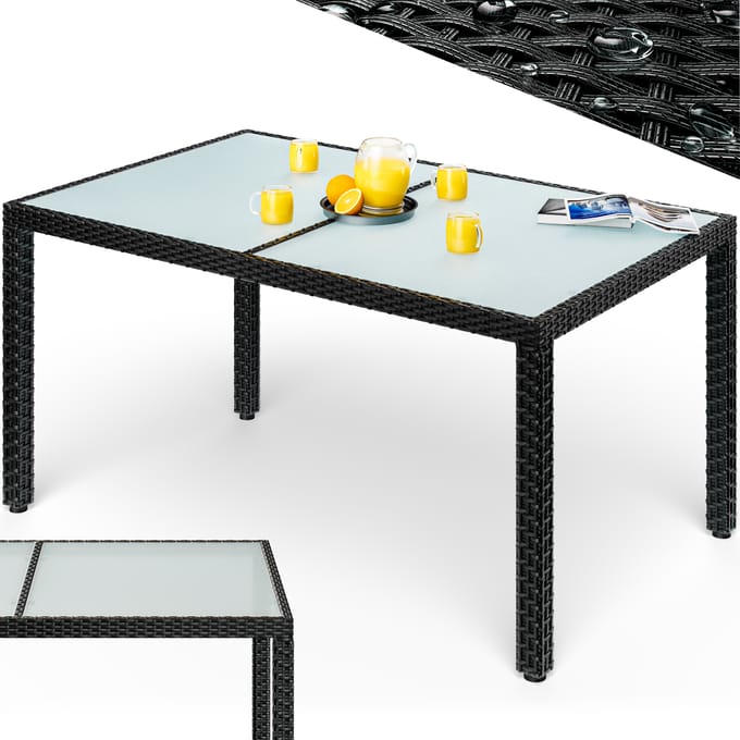 Casaria Tuintafel - Polyrattan 150x90x75cm glas - Zwart