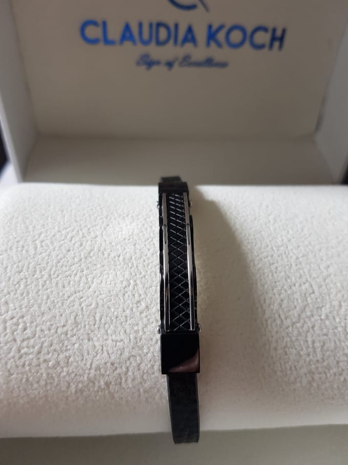 Claudia Koch Bracelet Men Genuine Leather With Stainless Steel, Black