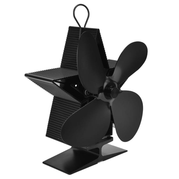 4 Bladen Openhaardventilator met Thermometer Binnen Houtkachel Warmte-aangedreven Ventilator voor Warmte black