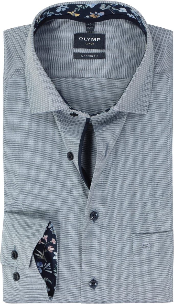OLYMP modern fit overhemd - structuur - marine blauw - Strijkvrij - Boordmaat: 42