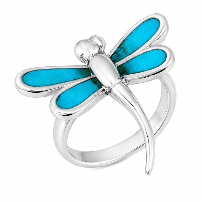 Opvallende Libelle Ring Zilver met Turquoise – Damesring met Open Ringband – Statement Ring